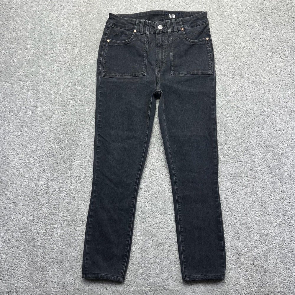 PAIGE Hoxton Ankle Jeans Womens 29 Black Dark Wash High Rise Patch Pocket Skinny